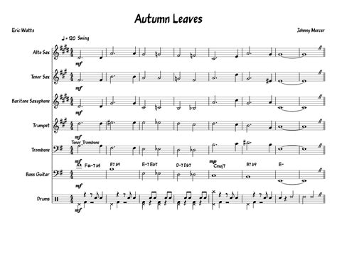 Autumn Leaves V2 Sheet Music For Trombone Saxophone Alto Saxophone Tenor Saxophone Baritone