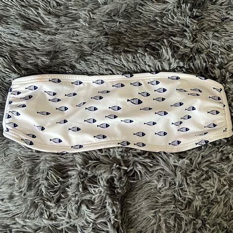 Spendid Swim Fish Bikini Top S Sporty Bandeau Blue White Swim