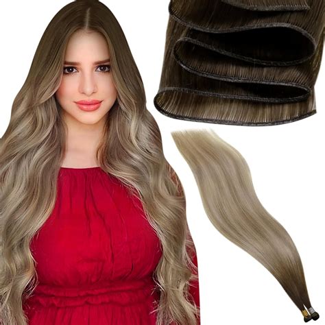 Laavoo Clip In Hair Extensions Human Hair Ombre Balayage Brown To Blonde 18 Inch