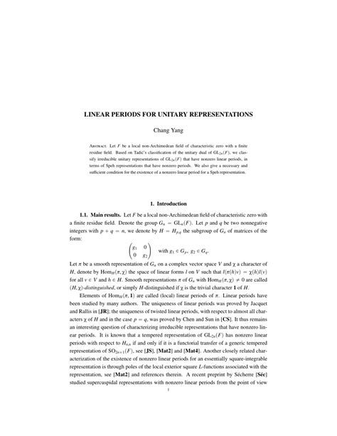 Pdf Linear Periods For Unitary Representations