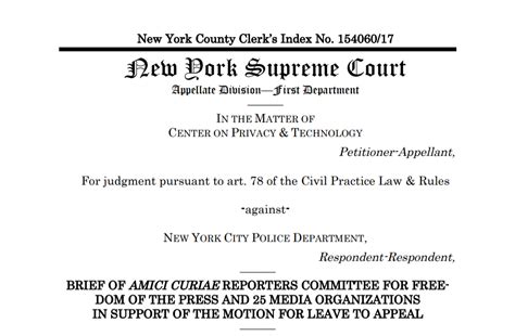 Rcfp Amicus Brief In Center On Privacy And Technology V Nypd