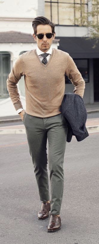 Whatmyboyfriendwore Tan V Neck Sweater White Spread Collar Shirt