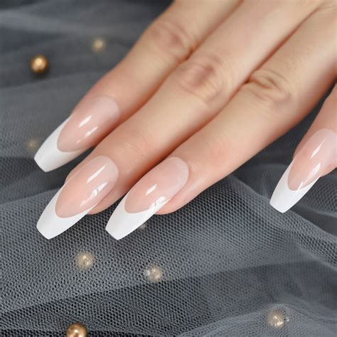 Long Shiny French Nail Natural Nude Full Cover Pla Vicedeal