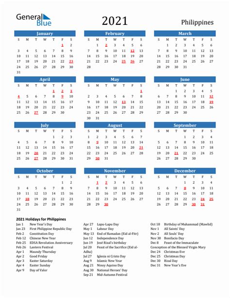 Philippines Calendar With Holidays