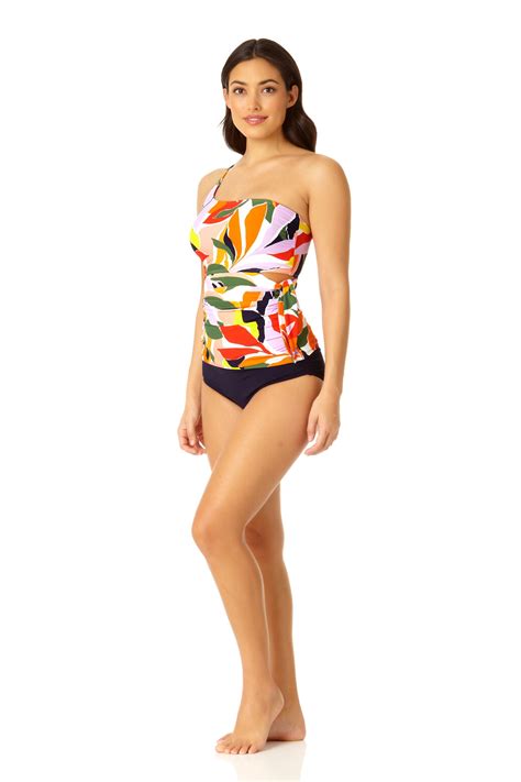 Asymmetrical Side Tie Tankini Swim Top In Palm Party Anne Cole