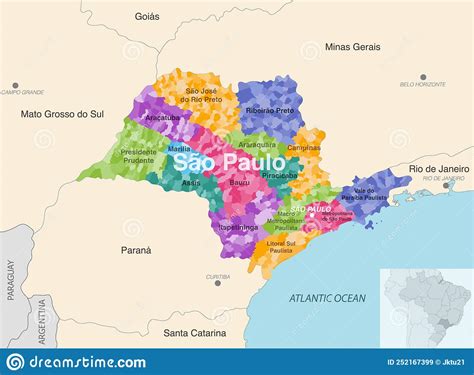 Mapa Administrativo Del Estado Brasil Sao Paulo Que Muestra Los