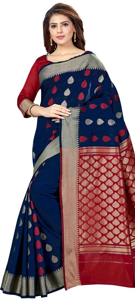 Casual Traditional Blue Color Chanderi Silk Silk Fabric Saree