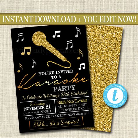 Editable Adult Karaoke Party Invitation Birthday Invitation