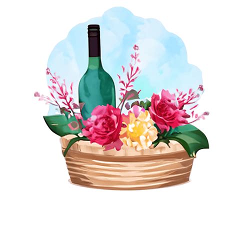 Wines Watercolor Flowers In Basket Hyperrealistic Graphic Creative