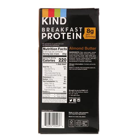 Kind Bars Breakfast Protein Almond Butter 8 Pack Of 2 Bars 1 76 Oz 50 G Each Iherb