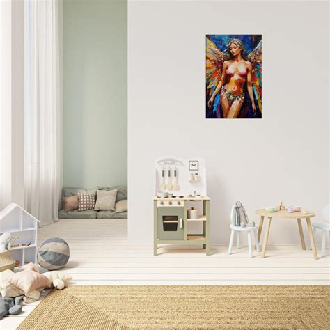 Angel Abstract Oil Painting Of A Naked Woman With Wings Multicolor