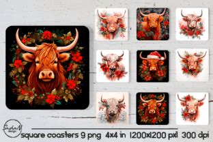 Christmas Highland Cow Square Coaster Graphic By Sashanikart Creative