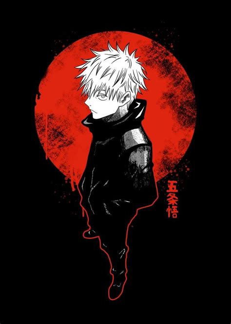 An Anime Character With White Hair And Black Clothes In Front Of A Red