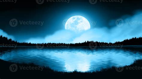 Calm moonlight night lake reflection. 11175368 Stock Photo at Vecteezy