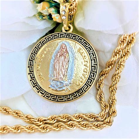 14k Gold Plated Virgin Mary Pendant Necklace Virgen Guadalupe Etsy