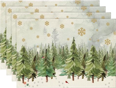 Artoid Mode Xmas Trees Snowflakes Gifts Christmas Placemats Set Of