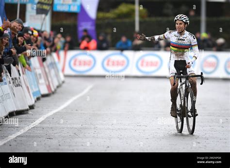 Belgian Sanne Cant Celebrates As She Crosses The Finish Line To Win The