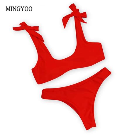 Mingyoo Push Up Micro Bikini Brazilian Bikini Set Solid Sexy Thong