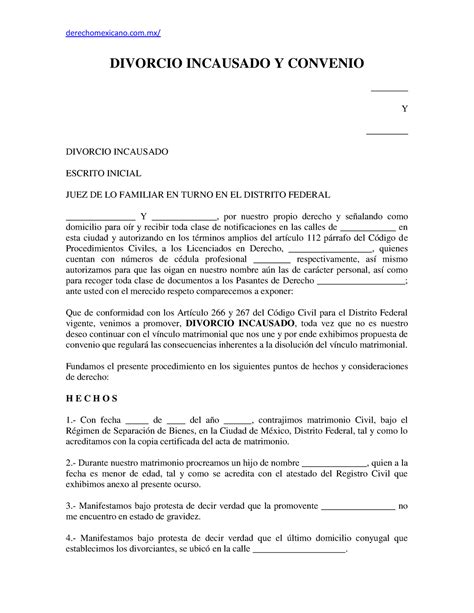 Demanda Familiar DIVORCIO INCAUSADO Y CONVENIO Y