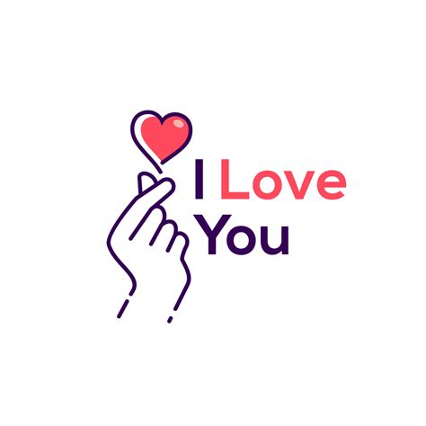 I love you. mini Pink love hand ,korean heart finger i love you sign icon vector line art ...