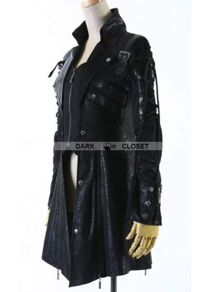 Punk Rave Black Long Sleeves Leather Gothic Trench Coat For Men