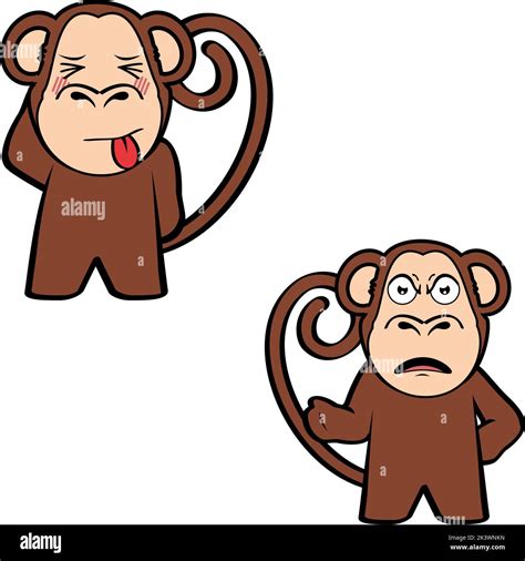 Cute Standing Monkey Cartoon Expressions Pack Illustration In Vector