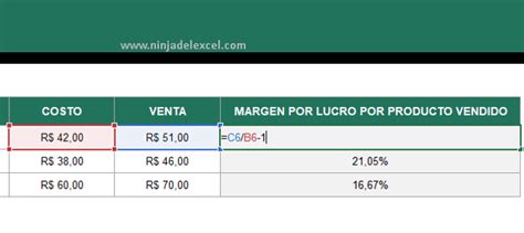 Como Cálcular El Margen De Lucro De Producto En Excel Ninja Del Excel