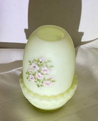 Fenton Hand Painted Custard Glass Fairy Lamp Vintage Signed Glows EBay