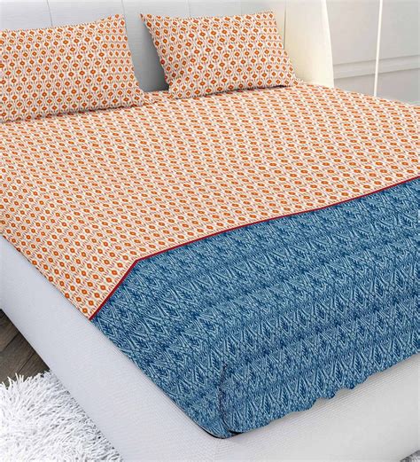 Buy Orange Traditional Tc Cotton King Bedsheet With Pillow Covers