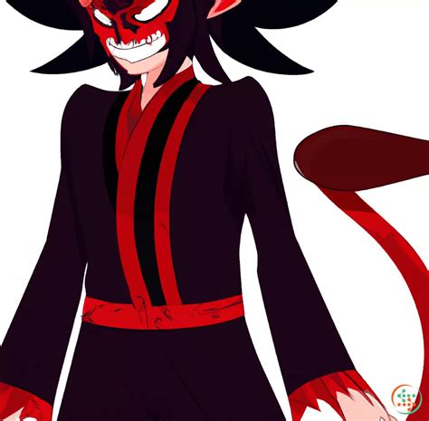 Male Demon Lord With A Red And Black Suit And With A Oni Mask On And A