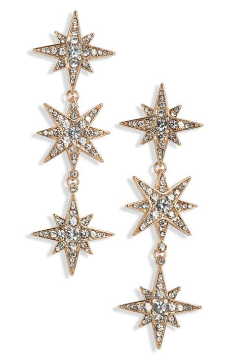 Baublebar Triple Crystal Star Drop Earrings Gold Editorialist