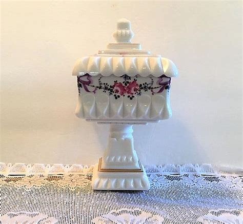 Vintage Pedestal Candy Dish With Lid In Westmoreland Roses And Etsy