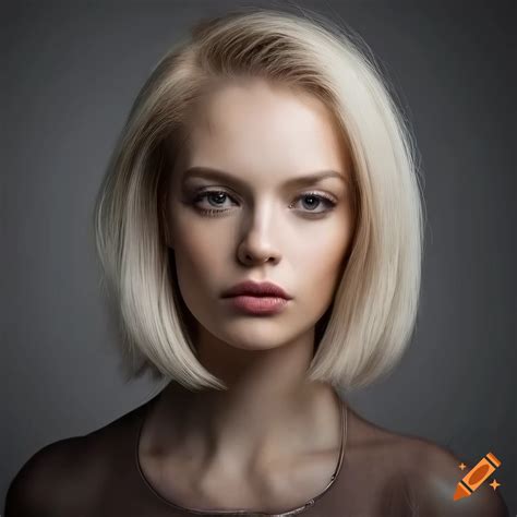 Beautiful Woman With Chin Length Light Blonde Bob Hairstyle In High