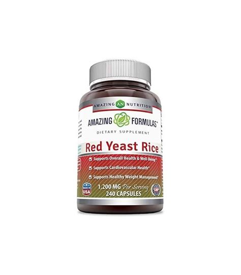 Amazing Formulas Red Yeast Rice 1200mg Por Porção Em Cápsulas 240 Unidades