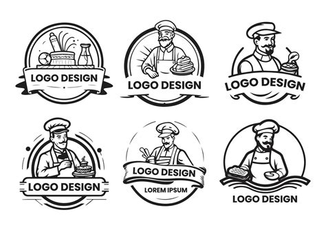 Male Chef Logo In Flat Line Art Style Vector Art At Vecteezy