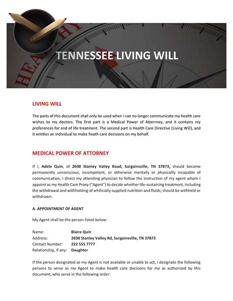 Living Will Template Tennessee