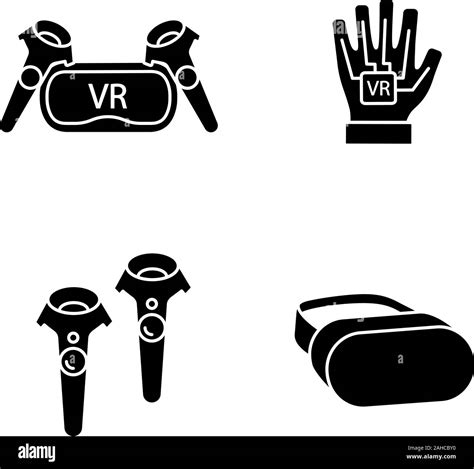 Virtual Reality Devices Glyph Icons Set Silhouette Symbols VR Headset