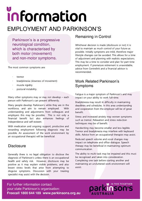 Fact Sheet 2 12 Employment And Parkinsons Parkinsons Nsw