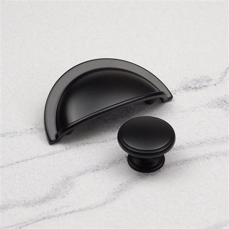 Matt Black Half Moon Cup Handle 64mm Centres And Matching Round Knob Handle And Home