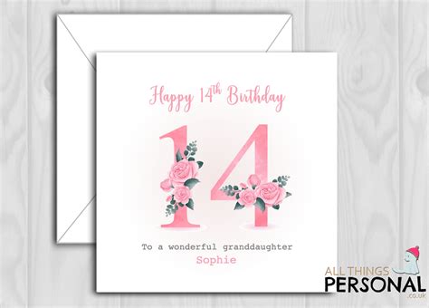 Personalised 14th Birthday Card For Daughter Granddaughter Etsy Uk
