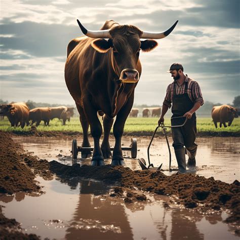 Farmer Ploughing His Big Farm With Bulls Ai Image By A M Playground