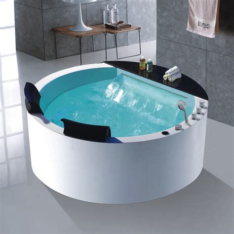 59 Acrylic Freestanding Led Waterfall Whirlpool Massage Bathtub 2 Person In White Homary