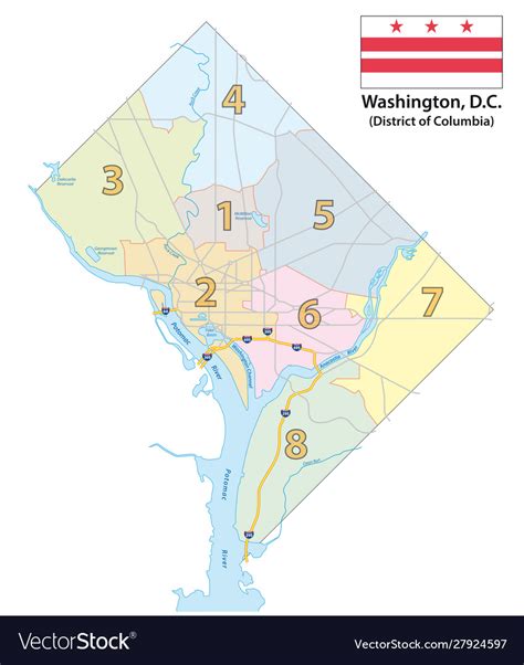 Map eight districts washington dc Royalty Free Vector Image