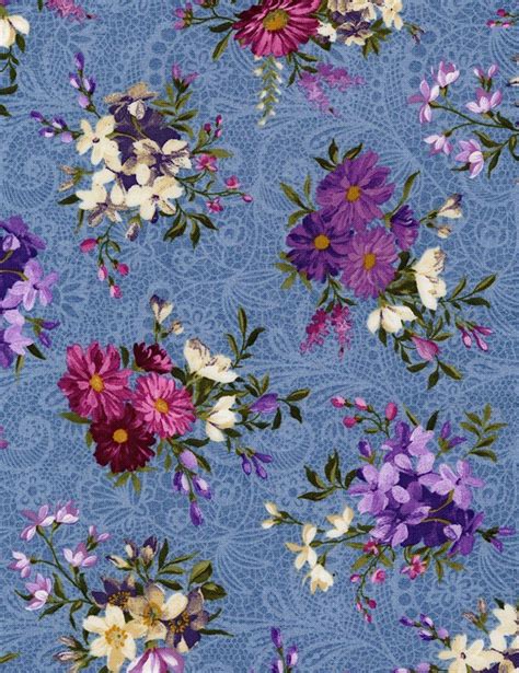 Floral Fabric Blue Fabric Mystic Garden Block Of The Month Timeless