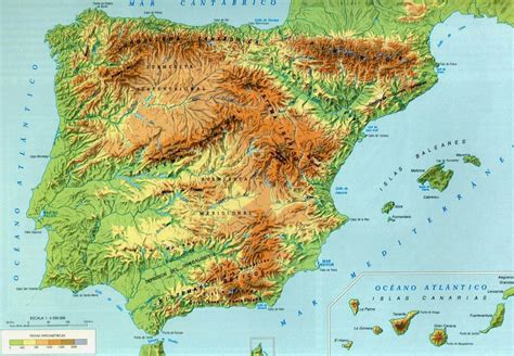 Mapa fisico España en color