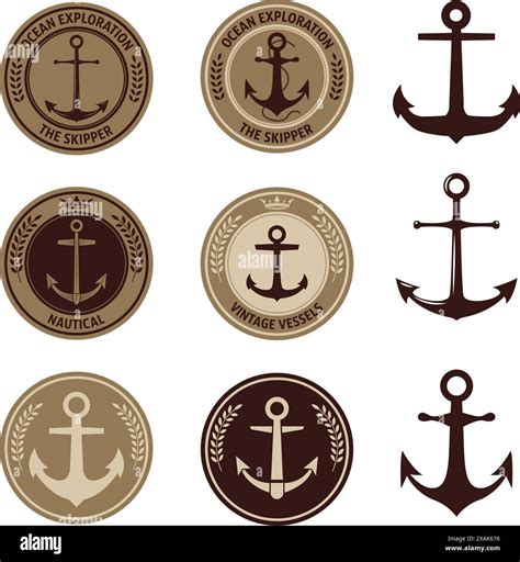 Set Of The Nautical Labels With Anchors Anchors Emblems Ocean