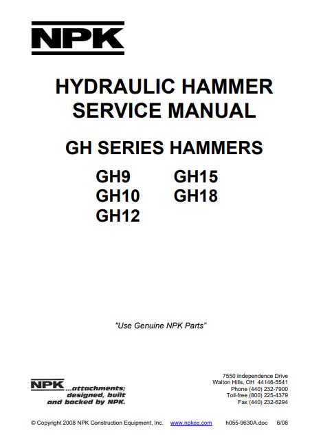 Npk Hammer Gh7 Gh9 Gh10 Gh12 Gh15 Gh18 Gh23 Gh30 Gh40 Gh50 Operators Manual