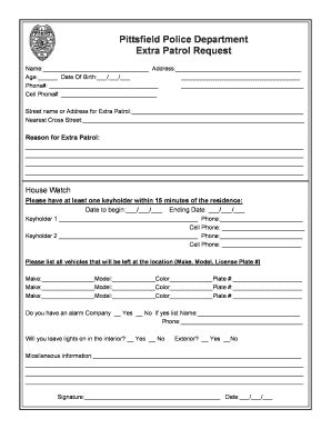 Fillable Online Pittsfieldpolice Extra Patrol Request Pittsfield