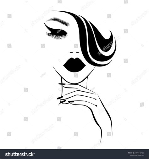 Beautiful Sexy Face Black Lips Hand Stock Vector Royalty Free