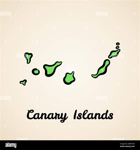 Green Simplified Map Of Canary Islands With Black Outline Stock Vector